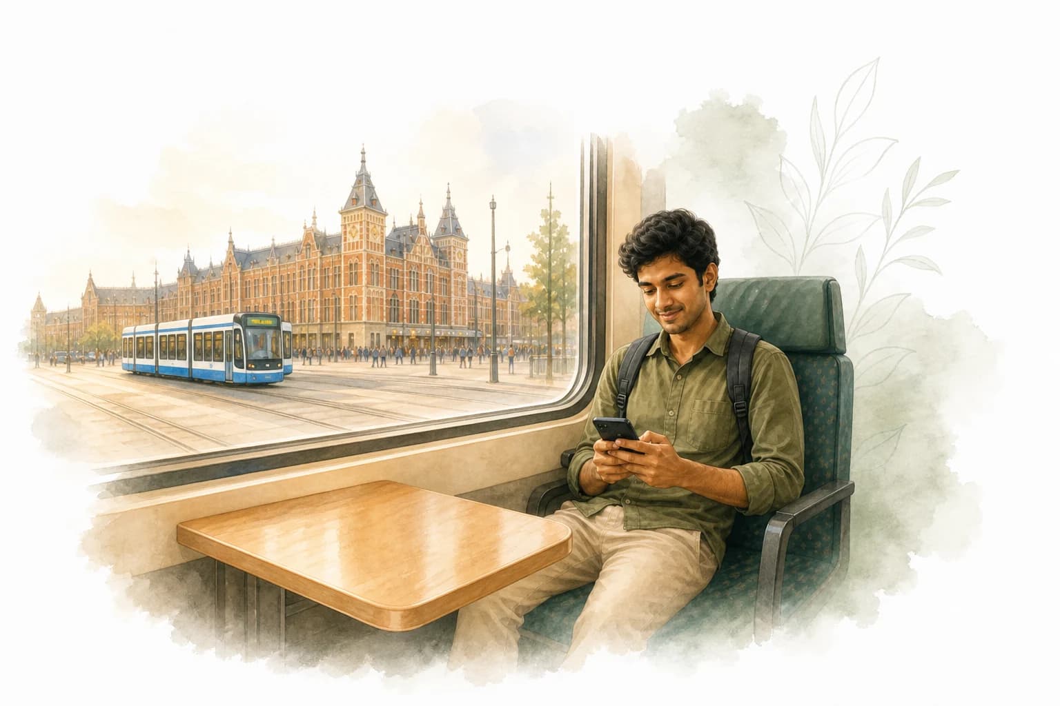 A job seeker on a European train looking up people already there